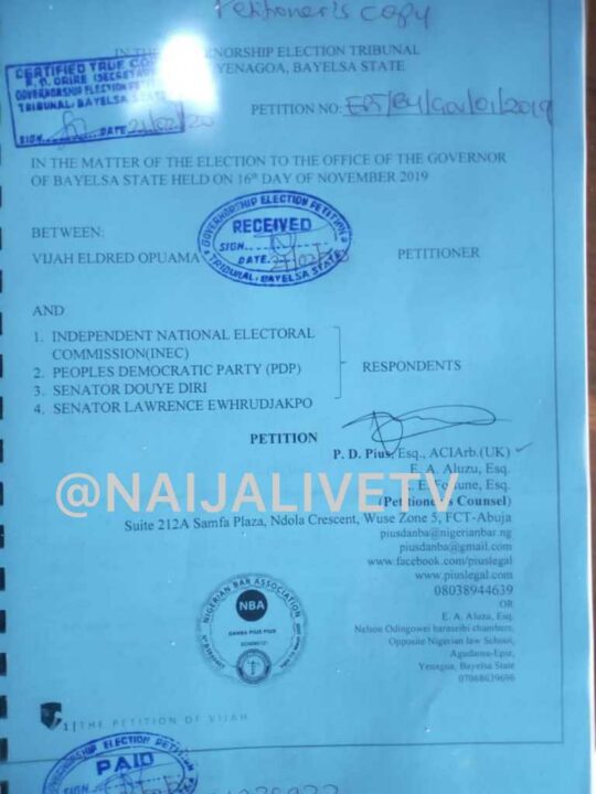Breaking: Fresh Petition Filed To Disqualify Newly Sworn-In Bayelsa Deputy Governor