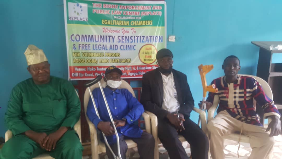 Members of the Right Enforcement and Public Law Centre (REPLACE) L-R: Alhaji S. Lawal and Arolake Oluwatoyin; Barrister Oladidupo Osinubi of Egalitarian Chambers and Owolabi Olalekan chairman, National Association of Persons With Physical Disabilities Ifako ljaye LGA. Lagos.