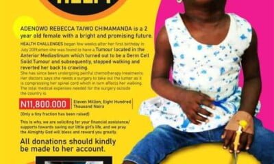 HELP! Little Adenowo Rebecca Taiwo Needs N11.8m To Survive