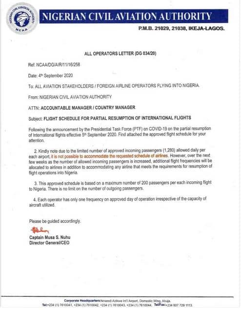 Coronavirus: FG Releases Full International Flights Resumption Schedule (Photos)