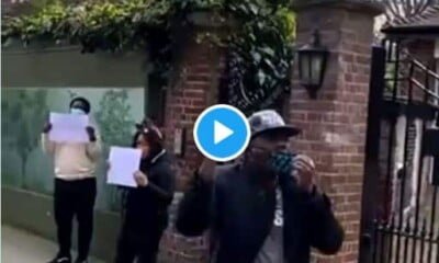 BREAKING: Nigerians Storm Buhari’s Residence In UK To #HarassBuhariOutOfLondon (Video)