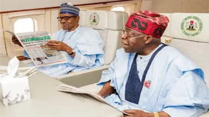 Buhari and Tinubu in the presidential jet