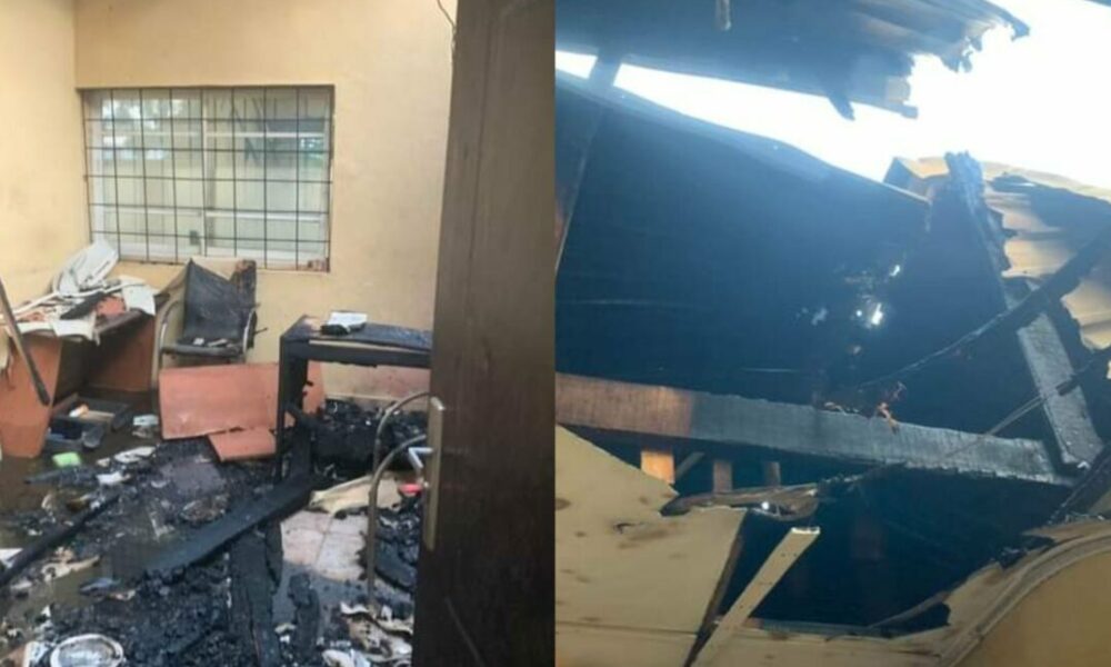 BREAKING: Hoodlums Set Ogun INEC Office On Fire [Photos]
