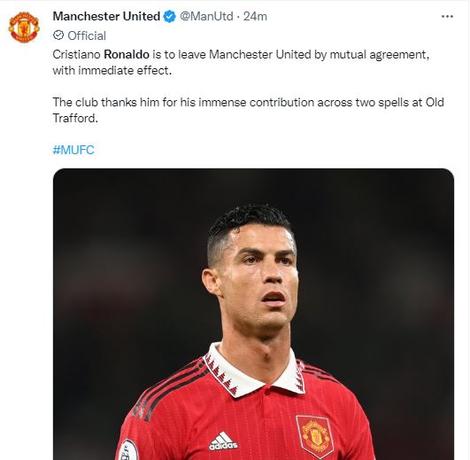 BREAKING: Manchester United Sack Cristiano Ronaldo After Explosive Interview
