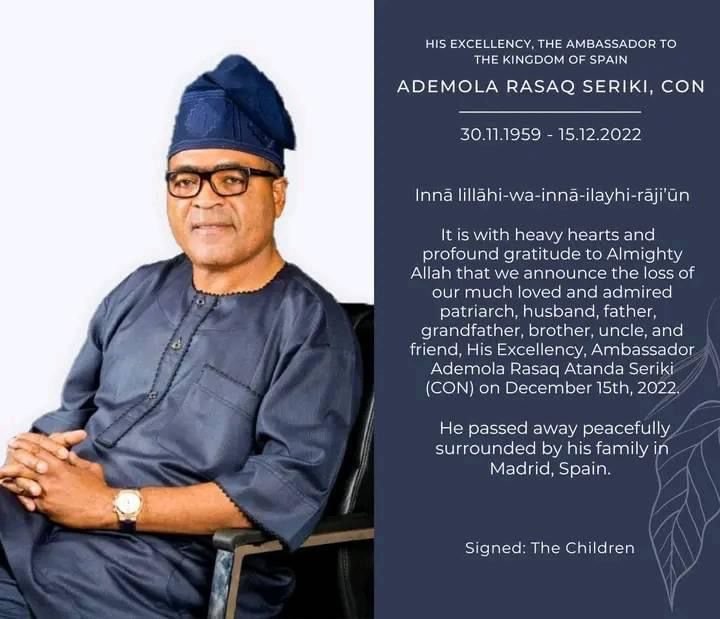 BREAKING: Nigeria Ambassador To Spain, Demola Seriki Is Dead