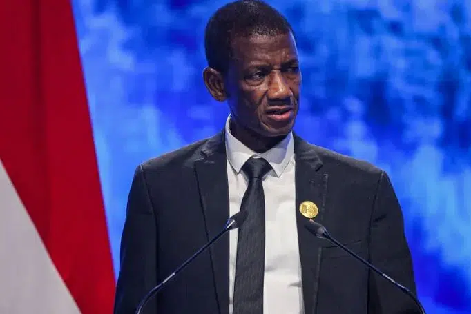 The Gambia’s Vice President Badara Joof delivers a speech at the leaders summit of the COP27 climate conference in Egypt on November 7, 2022 [File: Ahmad Gharabali/AFP]