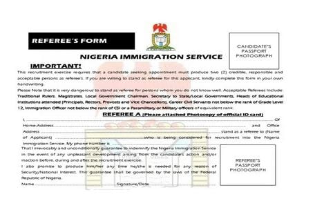 Download Nigeria Immigration NIS Referee Form 2023 pdf free here