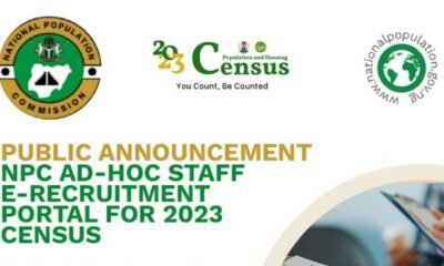 NPC Adhoc Staff recruitment portal Login for Nigeria 2023 Census