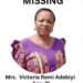 MISSING PERSON: 71-Year-Old Woman Mrs Victoria Remi Adebiyi Declared Missing