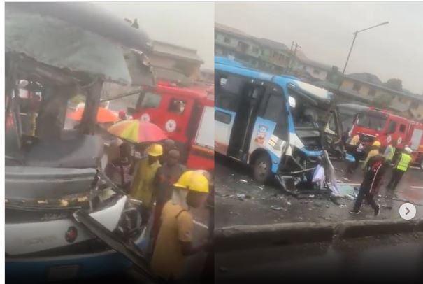 BREAKING: Many Injured As Two BRT Buses Collide in Lagos [Video]