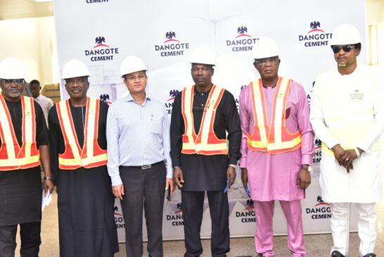  L--R, Dangote Cement Plc Head of Special Performance, Wakeel Olayiwola, Dangote Senior General manager Special Duty Projects, Abdullaziz Kolo, Dangote Cement Ibese Plant Director, Azad Nawabuddin, Minster of State for Environment, Dr. Iziaq Salako, Ogun state Commissioner for Environment, Ola Oresanya, Member of Ogun state House of Assembly, Hon. Adeyanju Adegoke, during the visit of the Minister of State for Environment Familiarisation to Dangote Cement Ibese plant Ogun state
