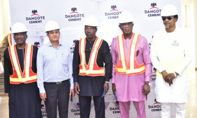 Minster of State for Environment, Dr. Iziaq Salako (middle); Dangote Cement Ibese Plant Director, Azad Nawabuddin (2nd left); Dangote Senior General manager Special Duty Projects, Abdullaziz Kolo (left); Ogun state Commissioner for Environment, Ola Oresanya (2nd right) and Member of Ogun state House of Assembly, Hon. Adeyanju Adegoke (right), during the visit of Minister of State for Environment to Dangote Cement Ibese plant Ogun state