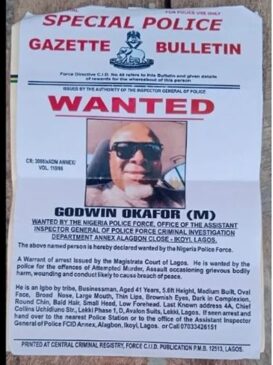 Nigeria Police Declares Godwin Onyebuchi Okafor Wanted for Attempted Murder
