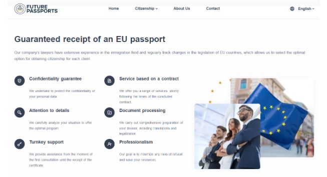 Overview of migration site Futurepassports.com
