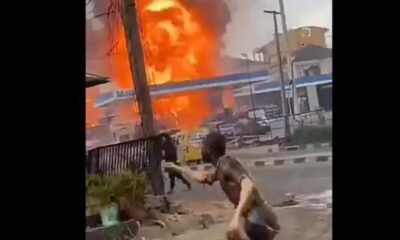 BREAKING: Mobil Filling Station in Lagos On Fire, Man Burnt [Video]