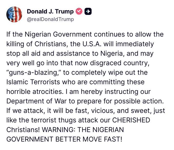 BREAKING: US President Donald Trump Threatens To Invade Nigeria If...