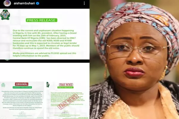 Nigerian First Lady, Aisha Buhari Disgraced Over Old Naira Notes [Photos]